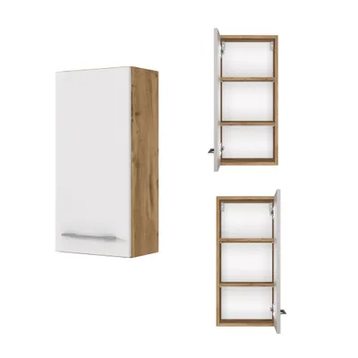 Produktbild von Badezimmer Hängeschrank LOUNY-03 in Wotaneiche Nb. mit matt weiß, B/H/T: ca. 30/64/20 cm