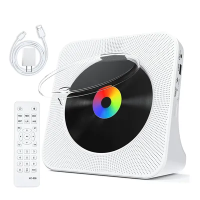 Produktbild von Retro-CD-Player mit Bluetooth, HiFi-Stereo-Lautsprecher, USB/FM/AUX-Eingang, Fernbedienung, LED-Anzeige, weiß