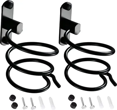 Produktbild von 2 Stück Haartrocknerhalter Fönhalter Wandmontage Fönhalter Spirale Aluminium Föhn Halterung Föhnhalterung und Glätteisenhalter für Baderzimmer Wohnzimmer Barbershop - Schwarz