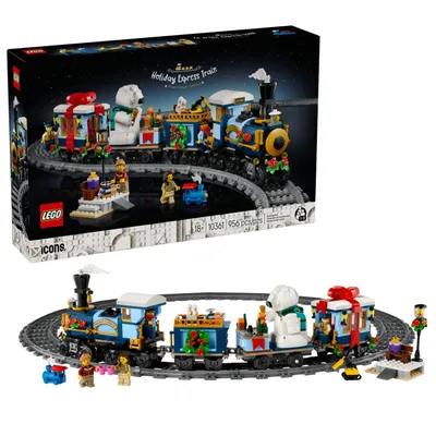 Immagine prodotto di LEGO Icons Treno di Natale - Set con 3 vagoni, 16 binari, una banchina, 4 minifigure e una figura di orso polare - Regalo per adulti con modellino di treno - Decorazione fai da te per il soggiorno - 10361