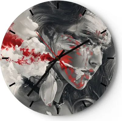 Produktbild von Wanduhr - Rund - Glasuhr - Frau Gesicht Kunst - 30x30cm - Schleichendes Uhrwerk - Lautlos - zum Aufhängen bereit - Dekoration Modern - Wanddekoration aus Glas - C3AR30x30-3867