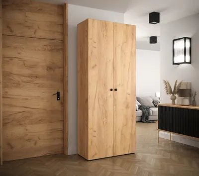Zdjęcie produktu dla MINIO szafa 100 cm MANHATTAN dąb Craft złoty + czarny uchwyt