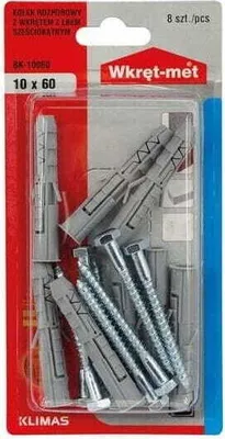 Obrázek produktu pro Sada hmoždinka KRX 10x60 a šroub PZ 6x60 s M10 hlavou, blistr 8ks