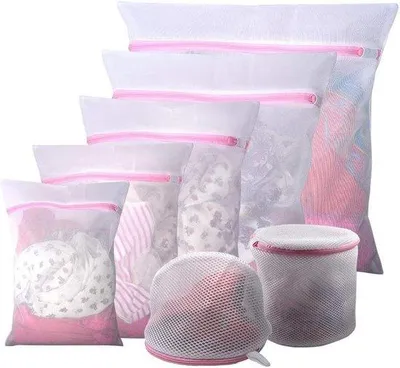 Image de Lot de 7 filets de lavage pour le linge délicat et la lingerie - lavables à haute température - avec fermeture à glissière - parfaits pour les sous-vêtements, les chaussettes et les soutiens-gorge