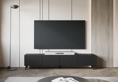 Obrázek produktu pro MINIO go for it, TV-Lowboard LOKET 190 cm – Elegantní komoda s velkým úložným prostorem a vysokými nohami, barva grafitová černá