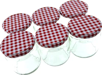 Image de Pot de confiture Pot de confiture avec couvercle à vis quadrillé de 425 ml - 8 x 8 x 8,5 cm - 24 pièces