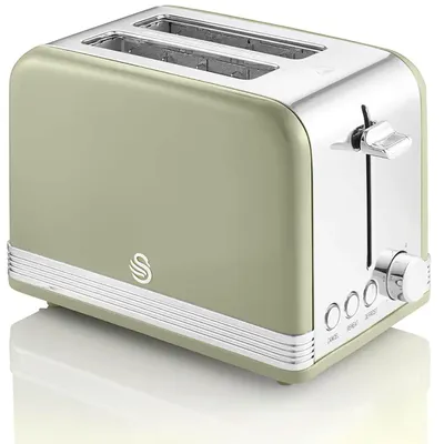 Produktbild von Swan Retro ST19010GNEU 2-Scheiben-Breitschlitz-Brottoaster, Vintage Design, 3 Fu