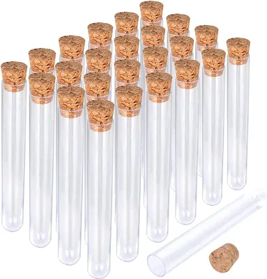 Produktbild von Reagenzgläser mit Korken – Reagenzgläser aus Kunststoff – 20 Stück – Reagenzgläser – 10 cm lang – 1,2 cm Durchmesser