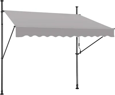 Produktbild von FIVMEN Klemmmarkise Balkon 250cm breit - Markise mit Handkurbel Höhenverstellbar Balkonmarkise ohne Bohren, UV-Schutz, Sonnenschutz, Wetterfest (250 x 120cm, Grau)