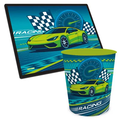 Produktbild von ITENGA Kinder Papierkorb Schreibtischunterlage Set - ca. 11 Liter - Rennauto NITRON