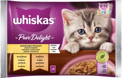 Zdjęcie produktu dla Whiskas Pure Delight Junior Mokra Karma Dla Kociąt Drobiowe Frykasy Galaretka 340 G (4 X 85 G)