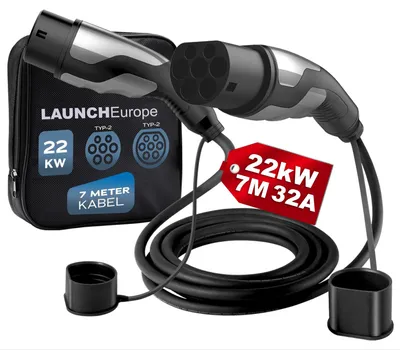 Produktbild von LAUNCH Typ 2 Ladekabel 22 kW 7M 32 A Ladekabel Elektroauto Typ 2 3 Phasig für E Auto EV/PHEV Typ 2 auf Typ 2,für T-Mode und E-Golf-Serienfahrzeuge