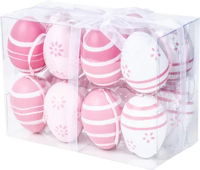 Produktbild von Ostereier Kunststoff dekoriert 6 cm 16 stk pink