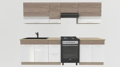 Produktbild von Küchenzeile 270 cm - ECONO B PLUS - Sonoma Eiche - Weiß Hochglanz - Ohne Arbeitsplatte - Einbauküche mit Soft-Close - Metallbox Schubladen