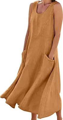 Damen Sommerkleid ärmellos - Leichtes Swing T-Shirt Kleid Mit Taschen Strandoutfit