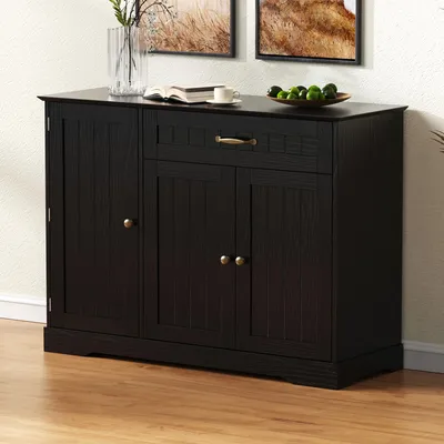 Image de Flieks : buffet moderne à 3 portes et 1 tiroir, 107 x 40 x 84 cm, commodes, noir