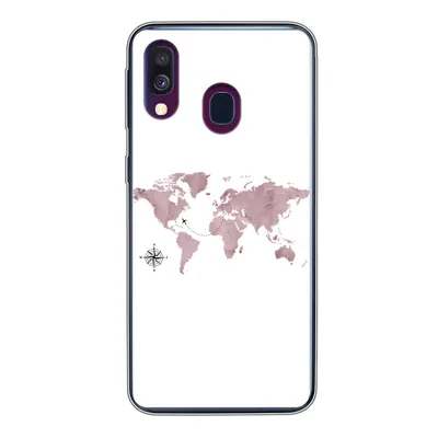 Produktbild von MuchoWow® Handyhülle Schutzhülle Hülle für Samsung Galaxy A40 Weltkarte - Rosa - Flugzeug Silikon Softcase Handy Hülle - Handy-Tasche