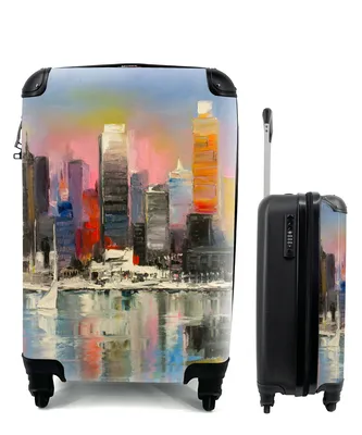 Produktbild von MuchoWow® Koffer Handgepäck Trolley Rollkoffer Kleine Reisekoffer mit 4 Rollen - Gemälde - Öl - Skyline - Wasser - Cabin Size < 55x40x23 cm & 55x40x20 cm - Fotokoffer - Kabinenkoffer - Boardgepäck - Reise-Box - Reisekoffer - Reisegepäck - Koffer mit Bild - Trolley für Kinder