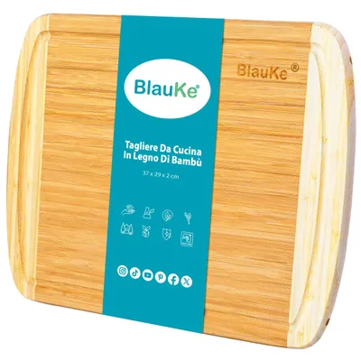 Immagine prodotto di Tagliere da Cucina in Legno di Bamboo con Scanalatura per Succhi (37x29cm) – Tagliere in Legno Grande per Carni Verdure Formaggi Aperitivo o Pane