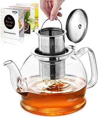 Produktbild von PolkaHome® Gläserne Teekanne mit Sieb – 1200 ml – kochplattengeeignet – für lose Teeblätter