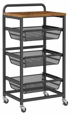 Produktbild von Servierwagen mit Regalen – Lagerregal –Holz – 31,7 x 40 x 76 cm – Braun/Schwarz