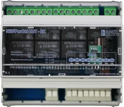 Zdjęcie produktu dla Przedłużacz niskonapięciowy do szyny DIN, rozszerzenie wejść/wyjść z 8 przekaźnikami