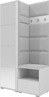 Produktbild von Garderoben-Set Nela I mit Spiegel, Polstergarderobe mit Schuhschrank, Dielenmöbel-Set mit Hochschrank (Farbe: Weiß + Trinity 32 (Hellgrau))