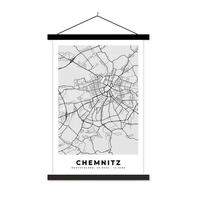 Produktbild von MuchoWow® Textilposter Stadtplan - Deutschland - Chemnitz - Karte 60x90 cm mit schwarzem Rahmen - Poster Wohnzimmer
