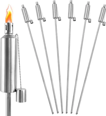 Produktbild von NAIZY 6er Set Gartenfackeln für Draußen, Edelstahl Outdoor Fackeln, Nachfüllbar Öllampe, Rostfrei Fakeln für Draussen, Silber