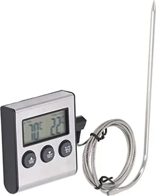 Produktbild von Digitales Grill-Thermometer, Fleischthermometer, Bratenthermometer mit Edelstahlsonde, Timer-Modus und LCD-Display zum Kochen von Grillgerichten,