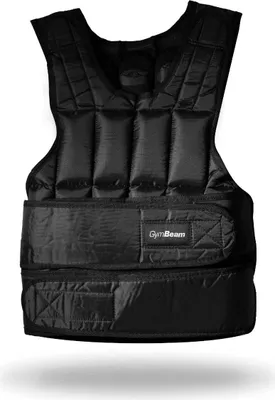A black weighted vest is shown against a white background.