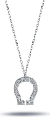 Produktbild von Hufeisen Glücksbringer Diamant Anhänger mit Kette Halskette 14 Karat Weißgold