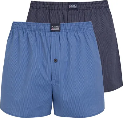 Immagine prodotto di Boxer da uomo Jockey in tessuto, confezione da 2 – Everyday Striped Boxer Woven, apertura con chiusura a bottone, blu, taglia L