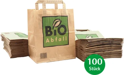Produktbild von bioMat Kompostierbare 8l Papiertüten für Biomüll, 100 Biomülltüten mit Henkel aus Kraftpapier, Nassfest, Doppelter Boden