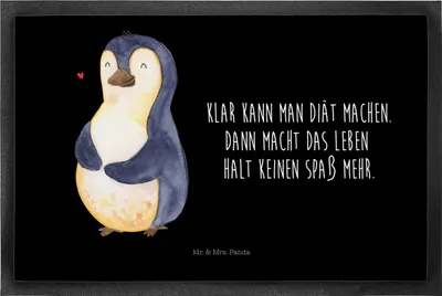 Produktbild von Mr. & Mrs. Panda Schmutzmatte Pinguin Diät 50 x 75 cm - Schwarz - Geschenk, Schmutzfangmatte, Bierbauch, Abnehmen, bodenmatte, Eingangsteppich, Bodenvorleger, Motivation