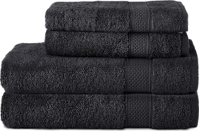 Produktbild von Komfortec 4er Handtuchset aus 100% Baumwolle, 2 Handtücher 50x100 cm und 2 Badetücher 70x140 cm Set, Frottee, Weich, Schwarz