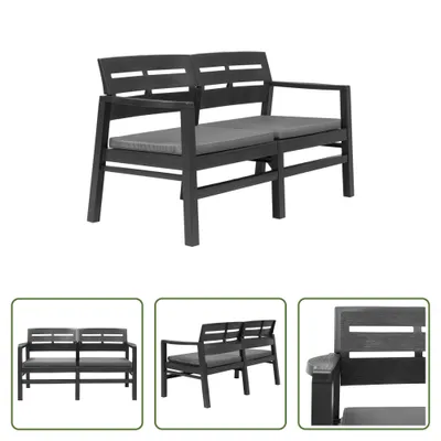 Zdjęcie produktu dla The Living Store 2-osobowa ławka ogrodowa z poduszkami antracyt 133 cm tworzywo sztuczne