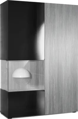 Produktbild von Vladon Vitrine Kommode Hochschrank Morena,  Germany, Korpus in Schwarz matt / Rechte Tür und der Einsatz in Avola-Anthrazit
