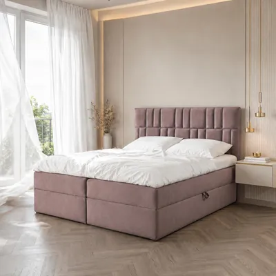 Obrázek produktu pro Postel s pružinovou skříní TEO 1 - postel 160x200 cm s matrací Bonell, s boxem na ložní prádlo a topperem.  (tmavě růžová)