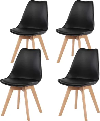 Image de IPOTIUS 4 x Chaises de salon Chaises de salle à manger Chaise de bureau avec pied en hêtre massif, design rétro Chaise rembourrée, noire
