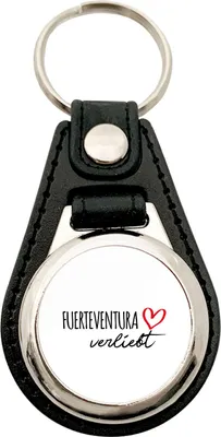 Produktbild von Huuraa Schlüsselanhänger Fuerteventura verliebt Metall mit Kunstleder Schlüsselring Einkaufswagenchip Geschenkidee