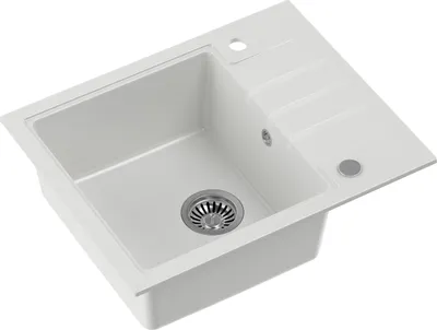 Produktbild von QUADRON Spülbecken 1-Becken Spüle | Größe: 62 x 50 x 20 cm | PETER 116 | Küchenspüle Granitspüle aus GraniteQ mit Siphon | Weiß & Stahl