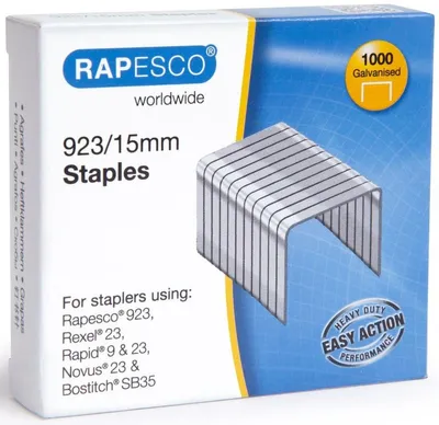 Zdjęcie produktu dla Rapesco 1239, Zszywki paczka, 1,5 cm, 1000 zszywek, Stal, Aluminium