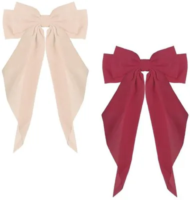 Image de Barrettes à cheveux avec grand nœud, lot de 2, rose et rose vif, en mousseline