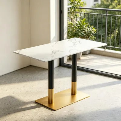 Produktbild von Gastronomiemöbel Esszimmertisch Esstisch Küchentisch für Esszimmer Wohnzimmer tisch Bistrotisch Sinterstein Schwarz-Weiß-Gold 120*60*75CM /Y-BHBJ120/