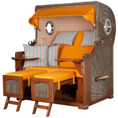 Produktbild von Strandkorb-Set - bene living - Ammersee Grande XL Mahagoni - PE grau - Modell 586 - inkl. Liftersystem
