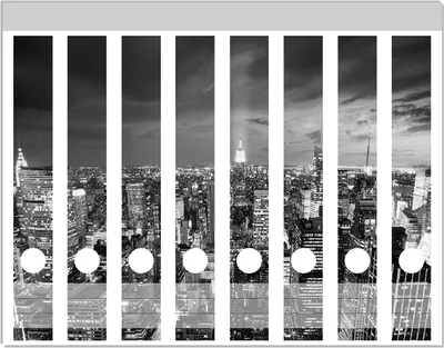 Produktbild von Wallario Ordnerrücken Sticker, selbstklebend für schmale Ordner, 8 Stück, Motiv New York bei Nacht - Panoramablick über die Stadt - schwarzweiß
