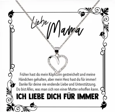 Produktbild von 22Feels Echt Silber Halskette - Liebe Mama Geschenk Geburtstag Muttertag Weihnachten Mutter Schmuck Set für Frauen - Herz Anhänger, Karte