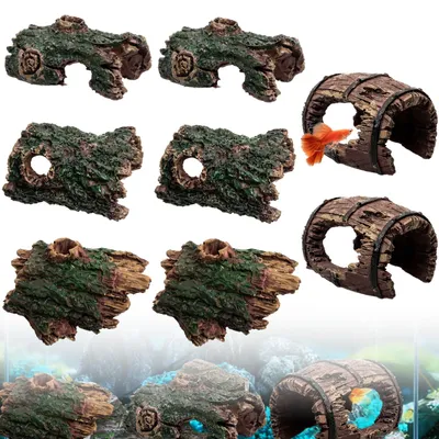 Immagine prodotto di 8 elementi decorativi per acquari, nascondigli per pesci, rifugi naturali