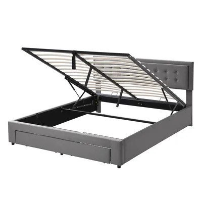 Produktbild von Polsterbett 160x200 cm,  Doppelbett mit Lattenrost und Schublade, Kopfteil höhenverstellbar, Samtbezug